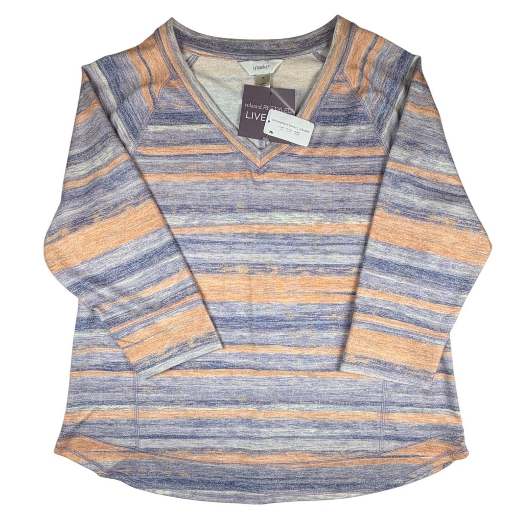 NWT Cj Banks Relaxed Restyled Live In Striped V-Neck Top 1X Purple Orange